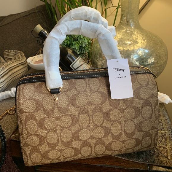 Authentic COACH Signature canvas/Smooth leather DisneyX  top zip Satchel/Crosby - Picture 3 of 16